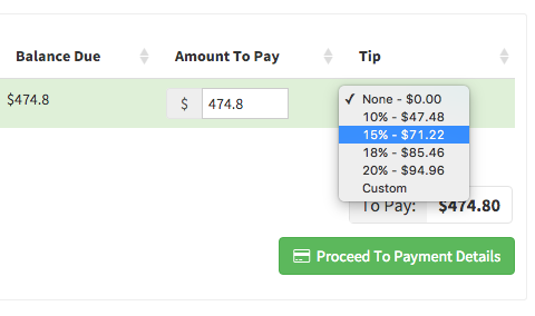 Time To Pet client invoice with the option to add a tip for staff