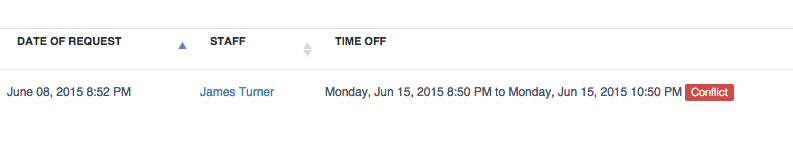 Time To Pet warning that a time off request awaiting approval conflicts with scheduled visits