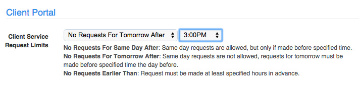 Time To Pet scheduler configuration showing the Portal Cut Off Times setting