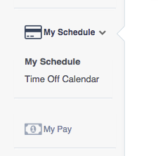 Time To Pet staff menu showing the Time Off Calendar link under My Schedule