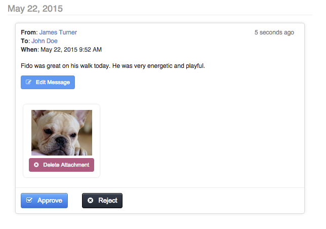 Time To Pet staff message to a client awaiting admin approval