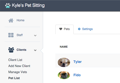 Time To Pet Pet List showing all pets in the company with birthday reminders