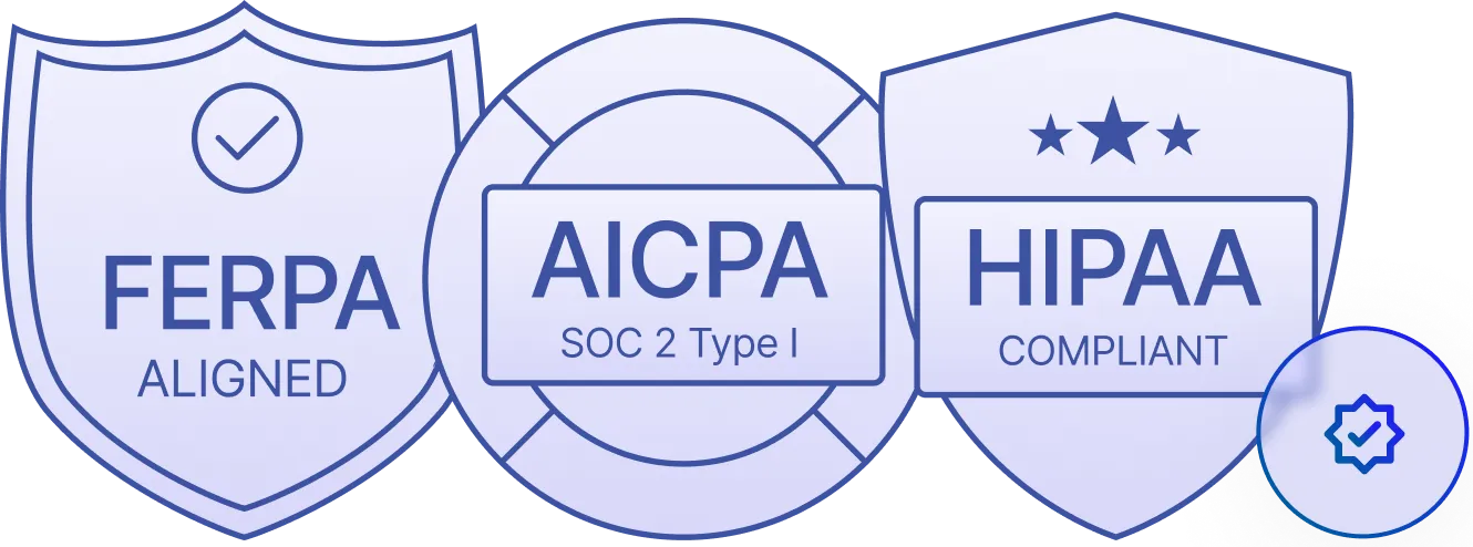 FERPA, SOC 2 and HIPAA compliance badges
