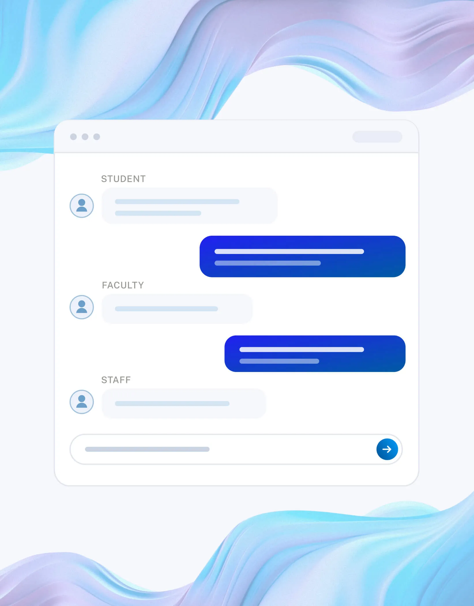 ONEchat interface showing student, faculty and staff conversations