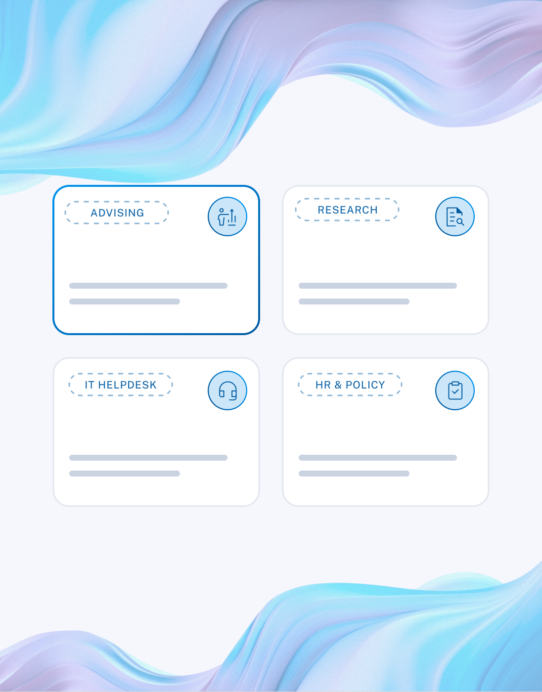 Agent cards for advising, research, IT helpdesk and HR and policy