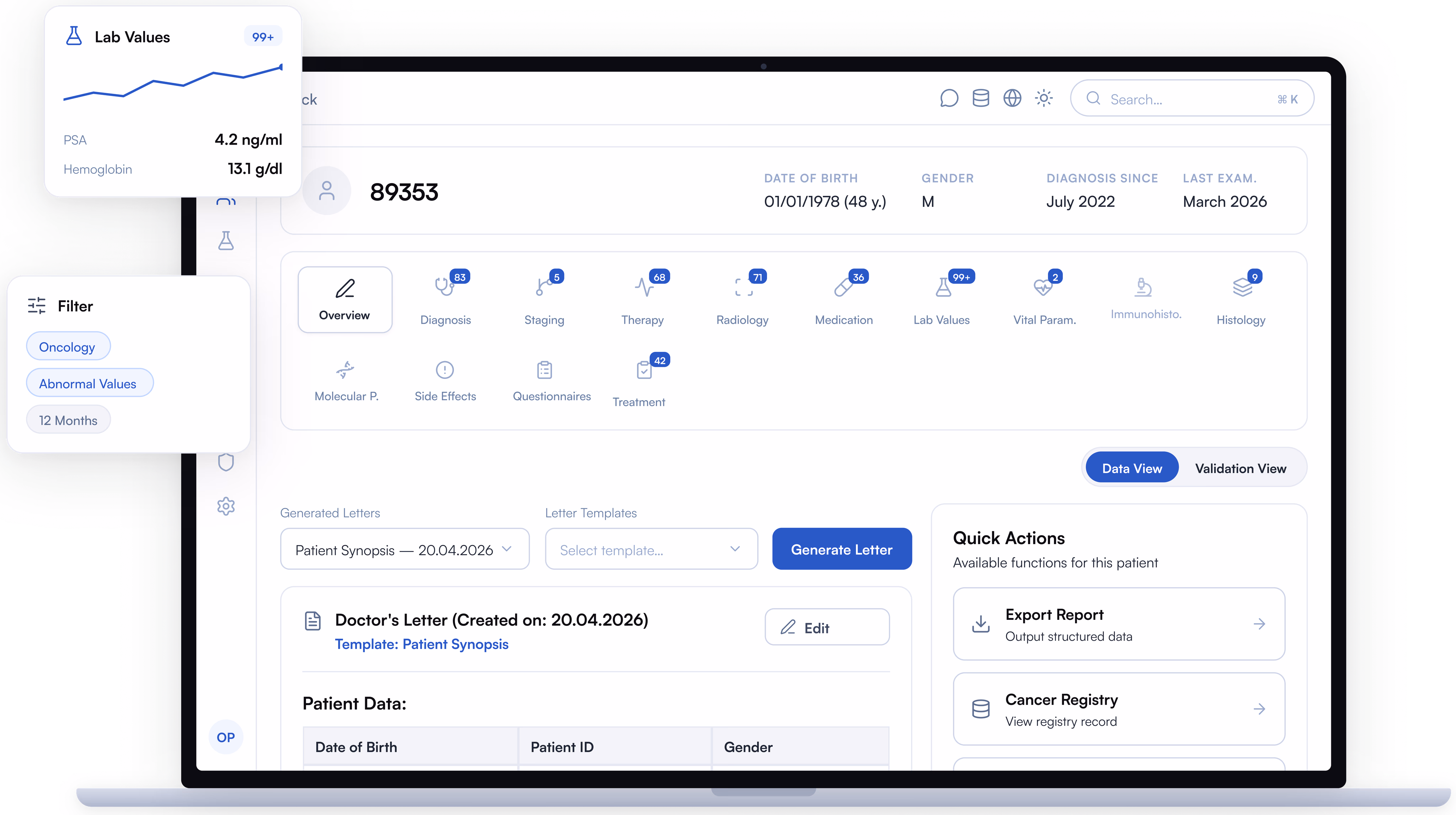 MPIRIQ Workspace Dashboard mit Dokumentation, Validierung und Report-Erstellung in einer Ansicht