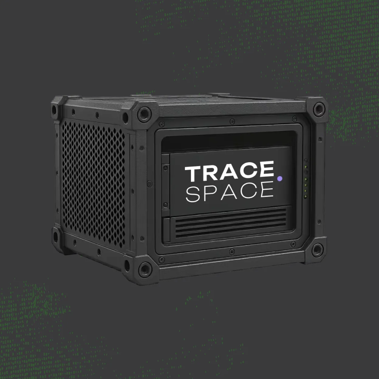 A server rack in a metal case
