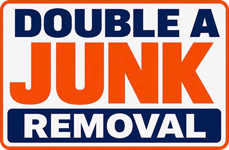 Logo with bold text 'DOUBLE A JUNK REMOVAL' in blue and orange colors with an orange border.