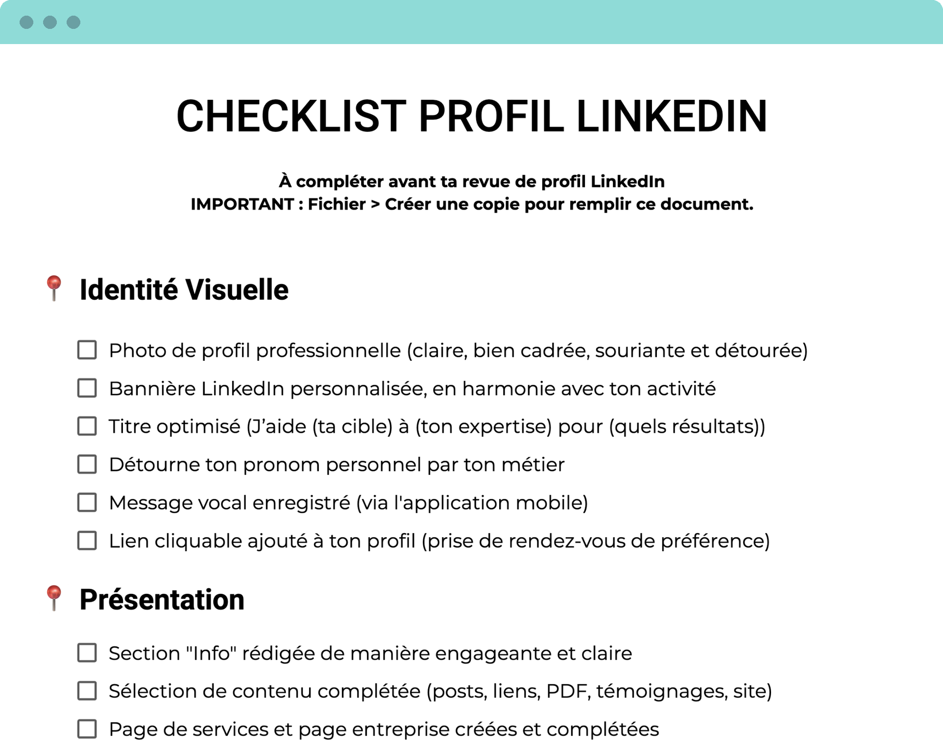 Aperçu de la checklist de l'Accélérateur LinkedIn dans la plateforme de formation
