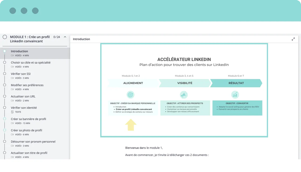 Preview of the LinkedIn profile module inside the LinkedIn Accelerator
