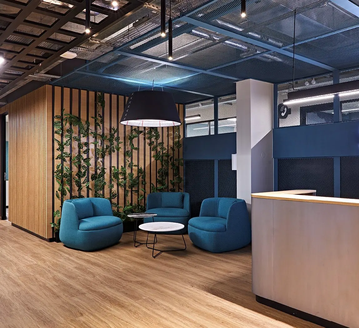 Best office interior design company - SEACOM workplace interior showing collaborative meeting areas and office fit-out detail in Johannesburg.