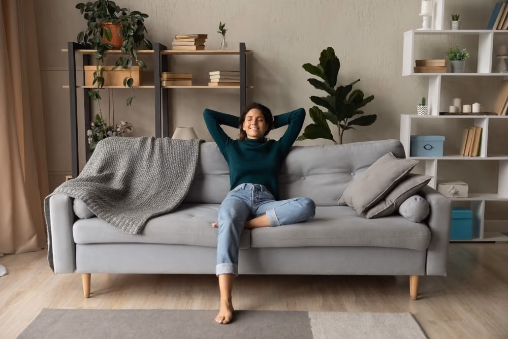 Woman relaxing in apartment