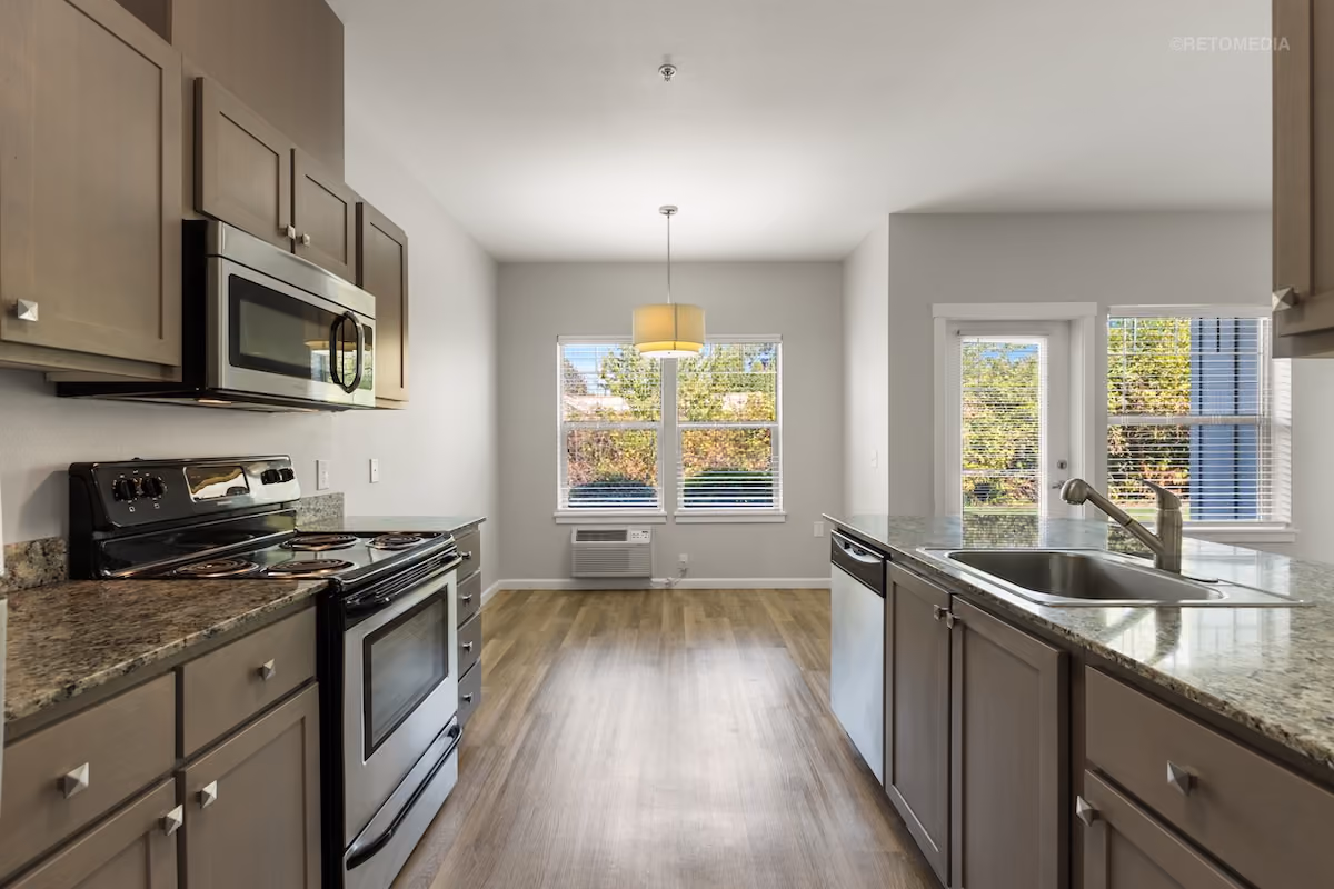 Fully equipped kitchen at Keizer Station Apartments in Keizer, Oregon
