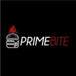 Logo with a stylized burger icon with steam above it and the text 'PRIMEBITE' where 'PRIME' is white and 'BITE' is red on a black background.