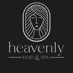 Logo for Heavenly Hair & Spa featuring a minimalist line drawing of a woman's face with long hair inside an oval shape above the text.