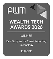 PWM Wealth Tech Awards 2026 winner badge stating Best Supplier for Client Reporting Technology in Europe.