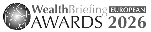 Logo of WealthBriefing European Awards 2026 featuring a stylized globe with connected nodes to the left of the text.
