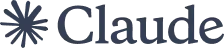 Claude logo featuring a stylized dark blue asterisk-like star shape next to the word 'Claude' in dark blue serif font.