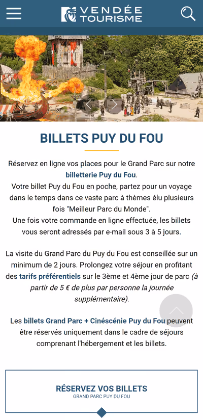 Exemple de CTA achat des billets puy du fou