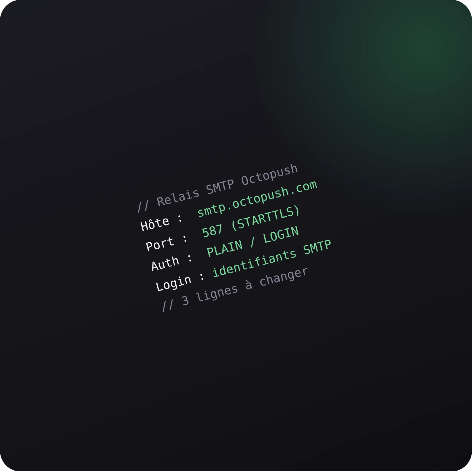 Paramètres du relais SMTP Octopush : smtp.octopush.com, port 587
