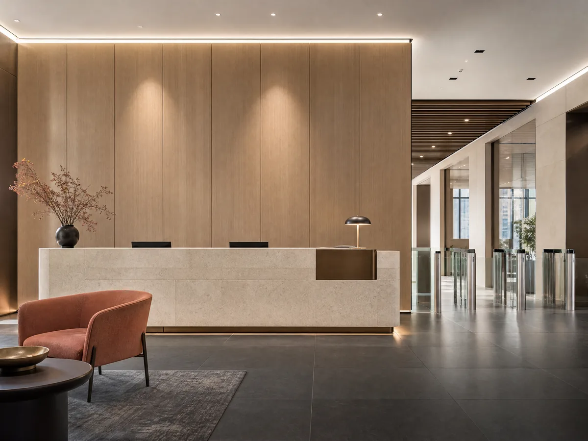 Reception desk area in a commercial building