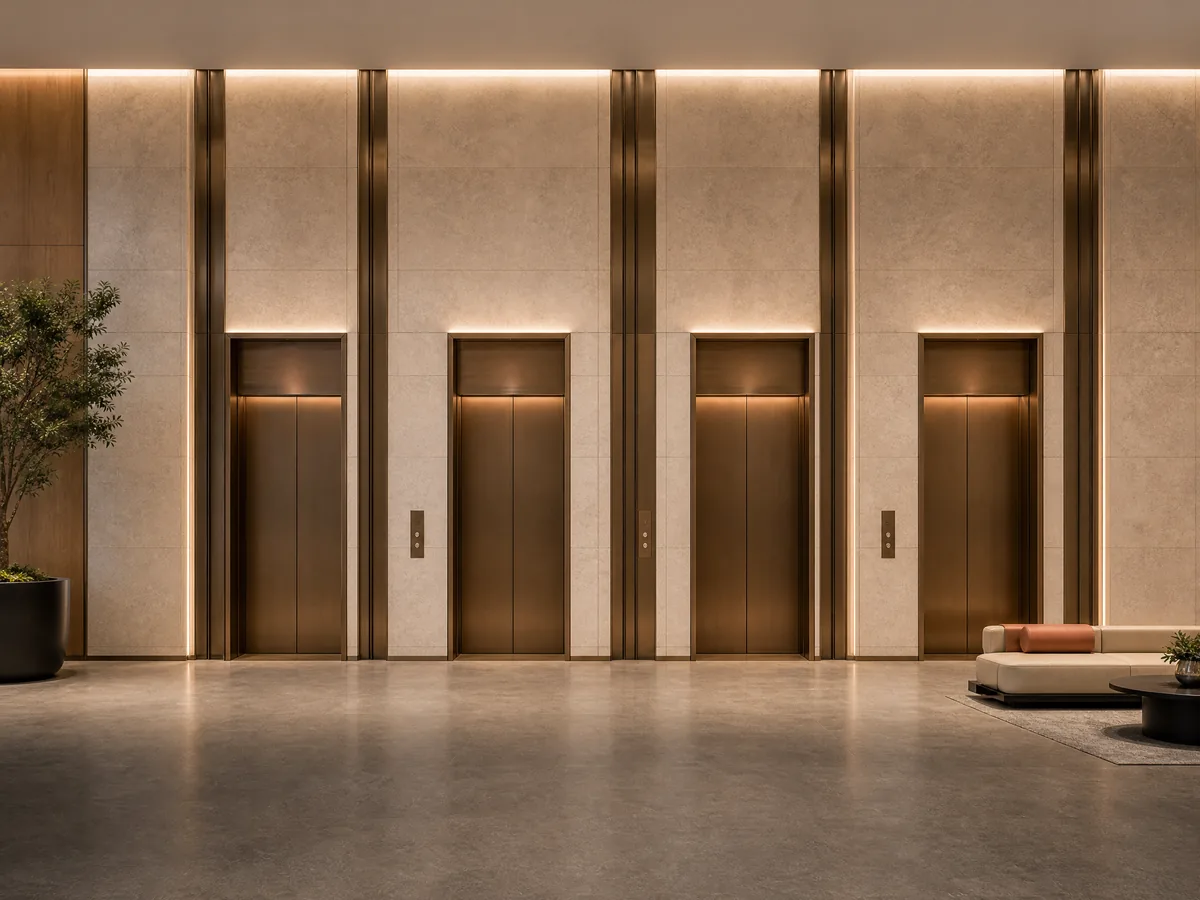 Elevator landing area in a commercial building