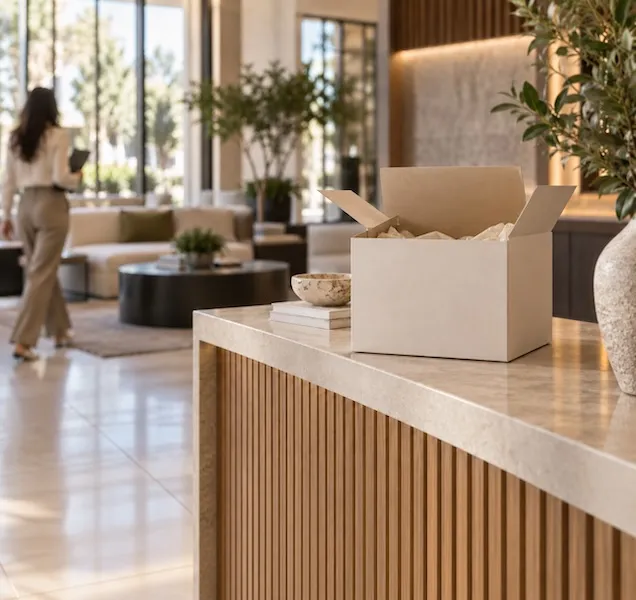 Scent diffuser set up in an apartment community common area during a free trial