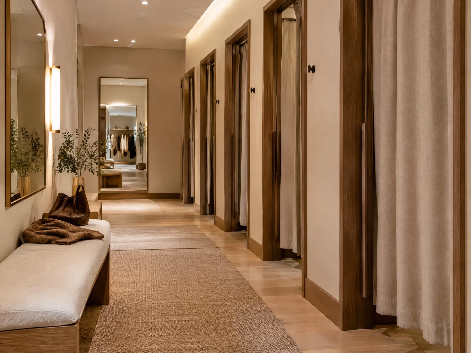 Fitting room area in a clothing store