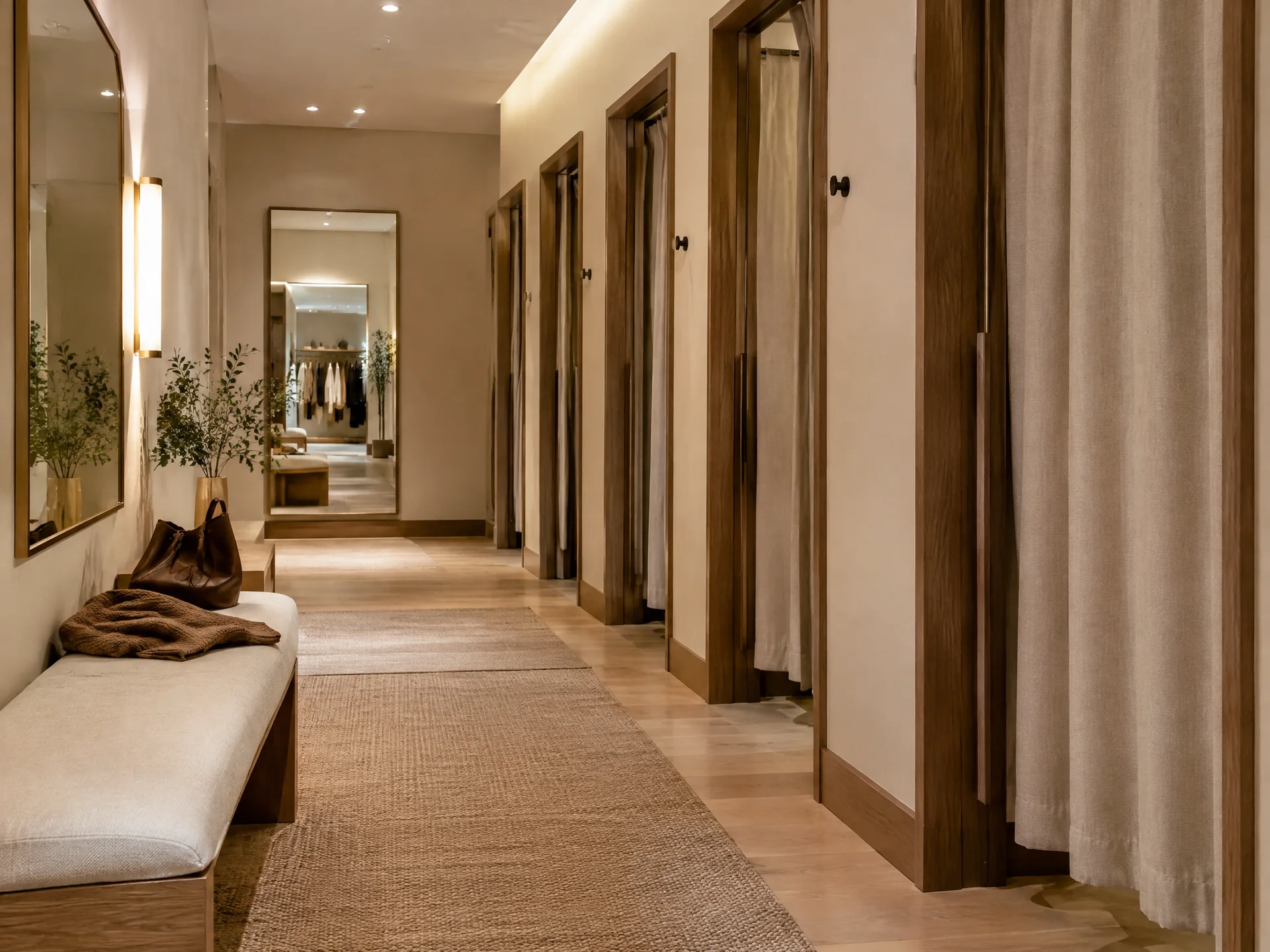 Fitting room area in a clothing store