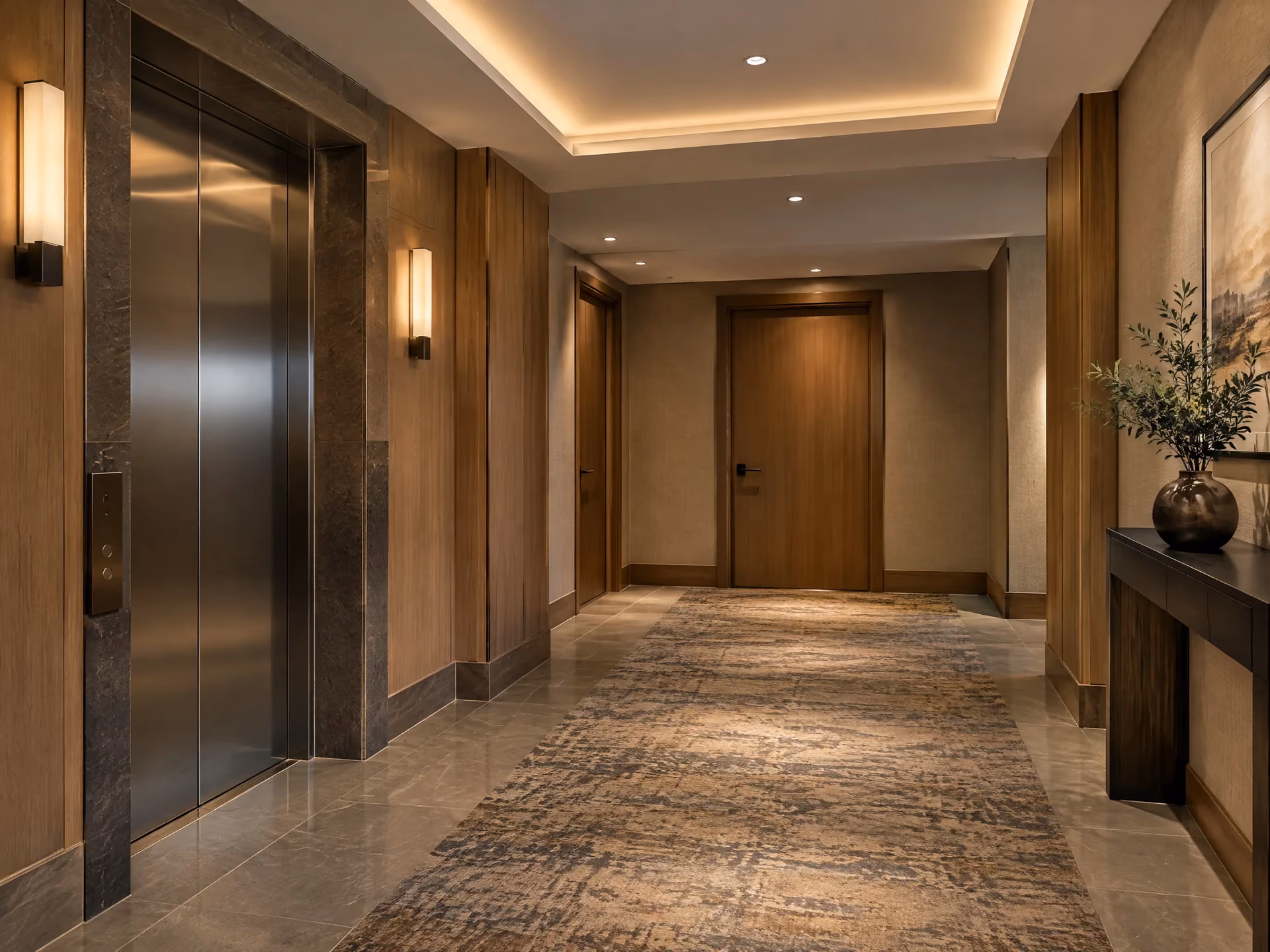 Elevator landing on a hotel guest floor