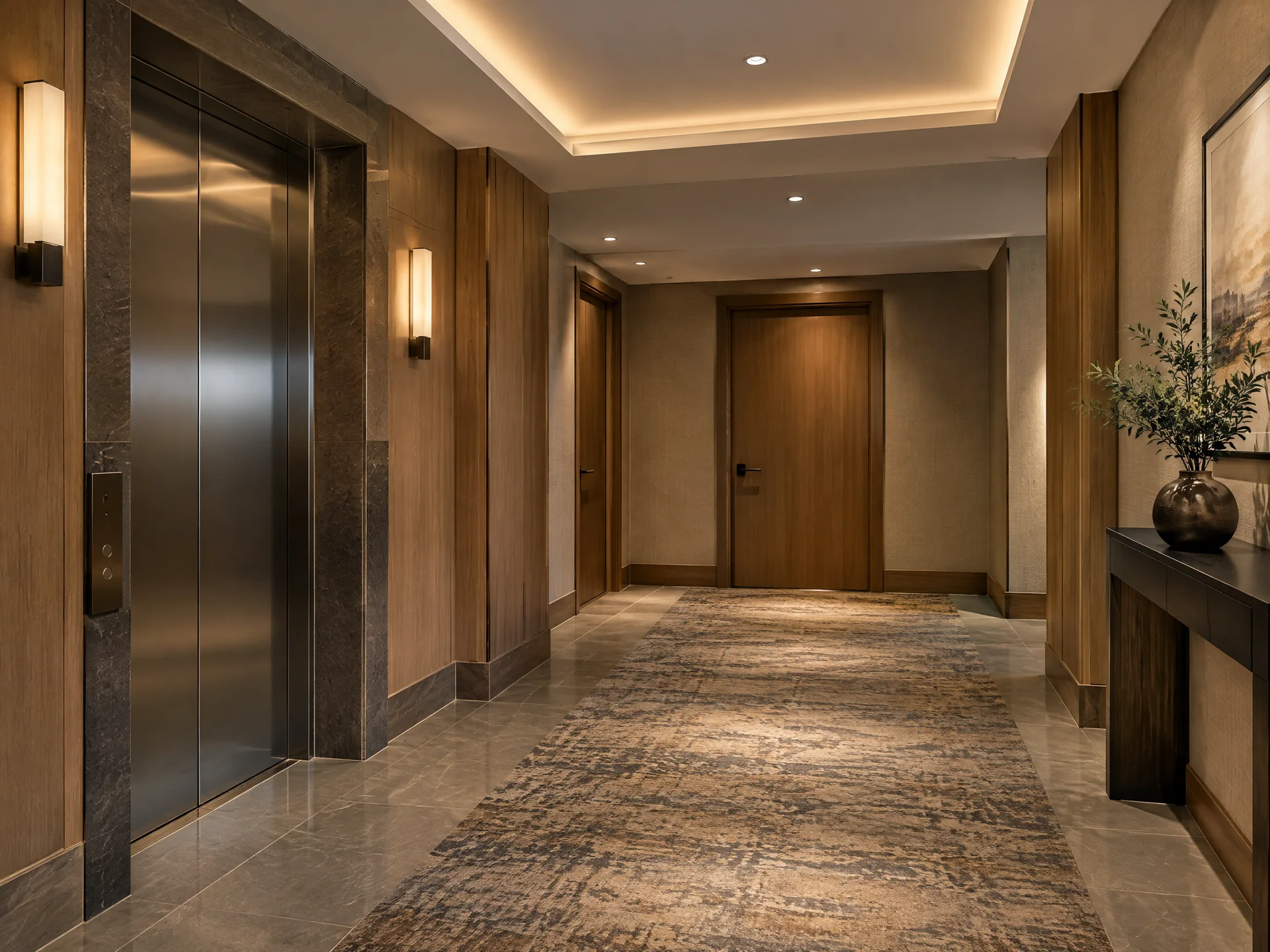 Elevator landing on a hotel guest floor