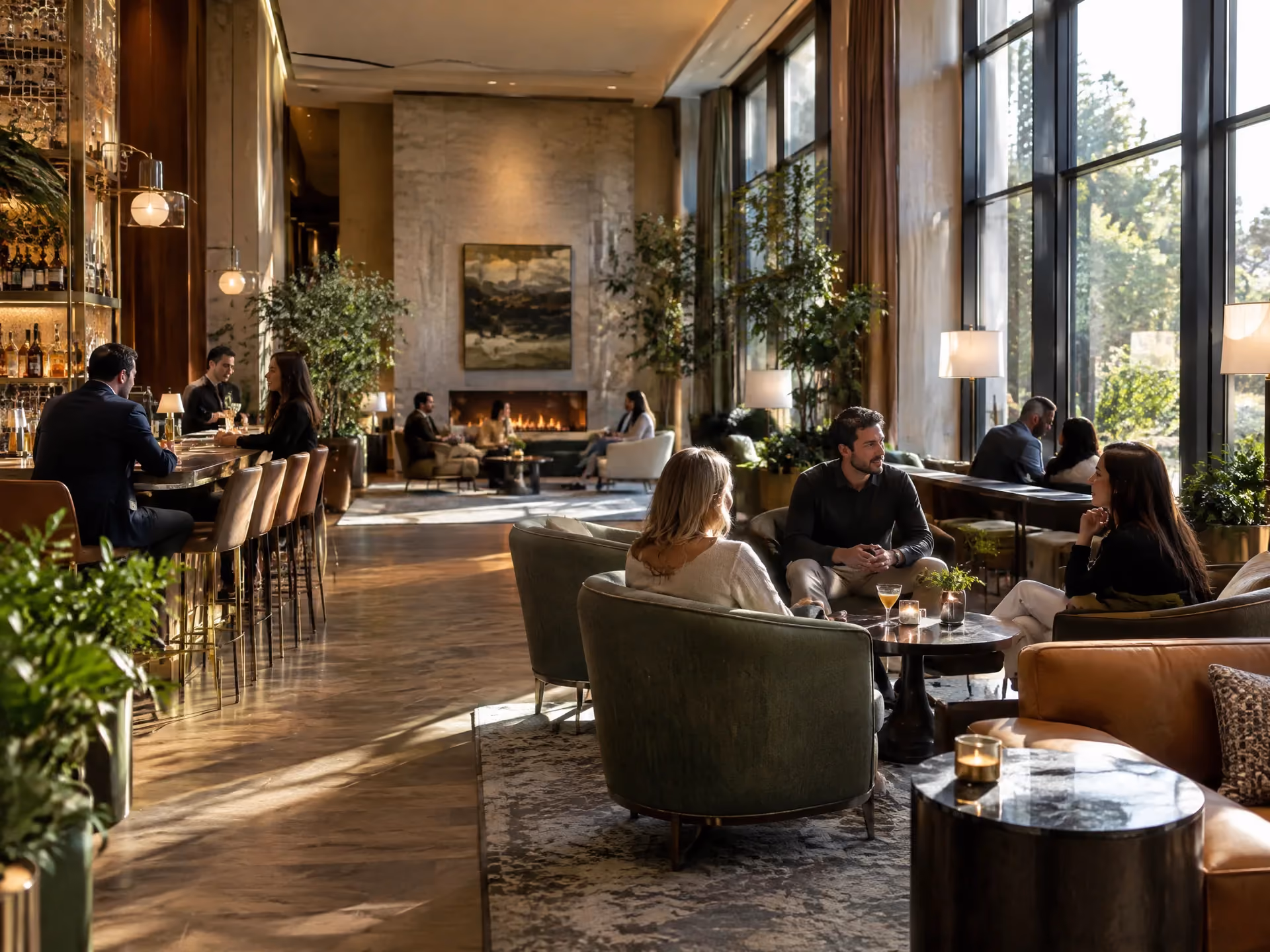 Guests seated in a hotel lounge