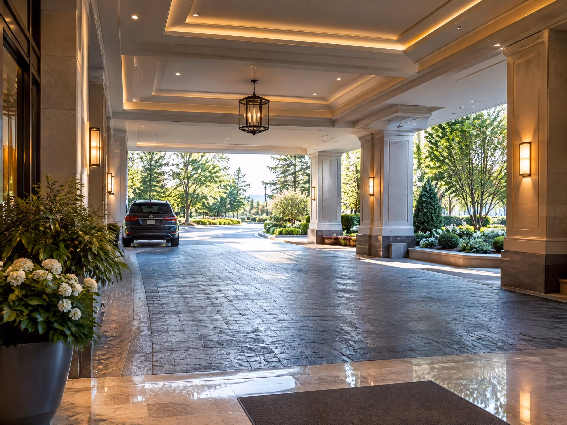Covered hotel entrance driveway
