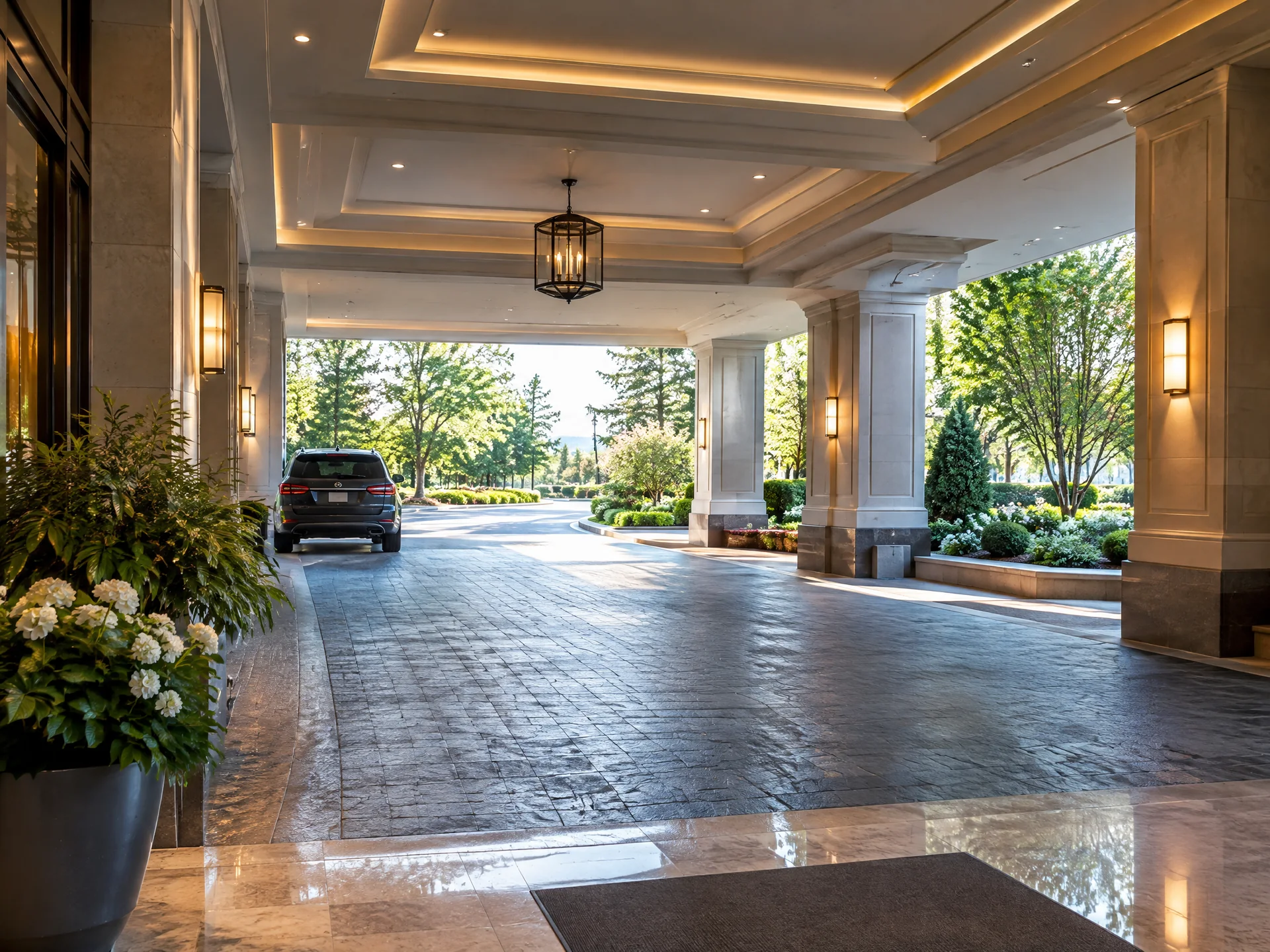 Covered hotel entrance driveway