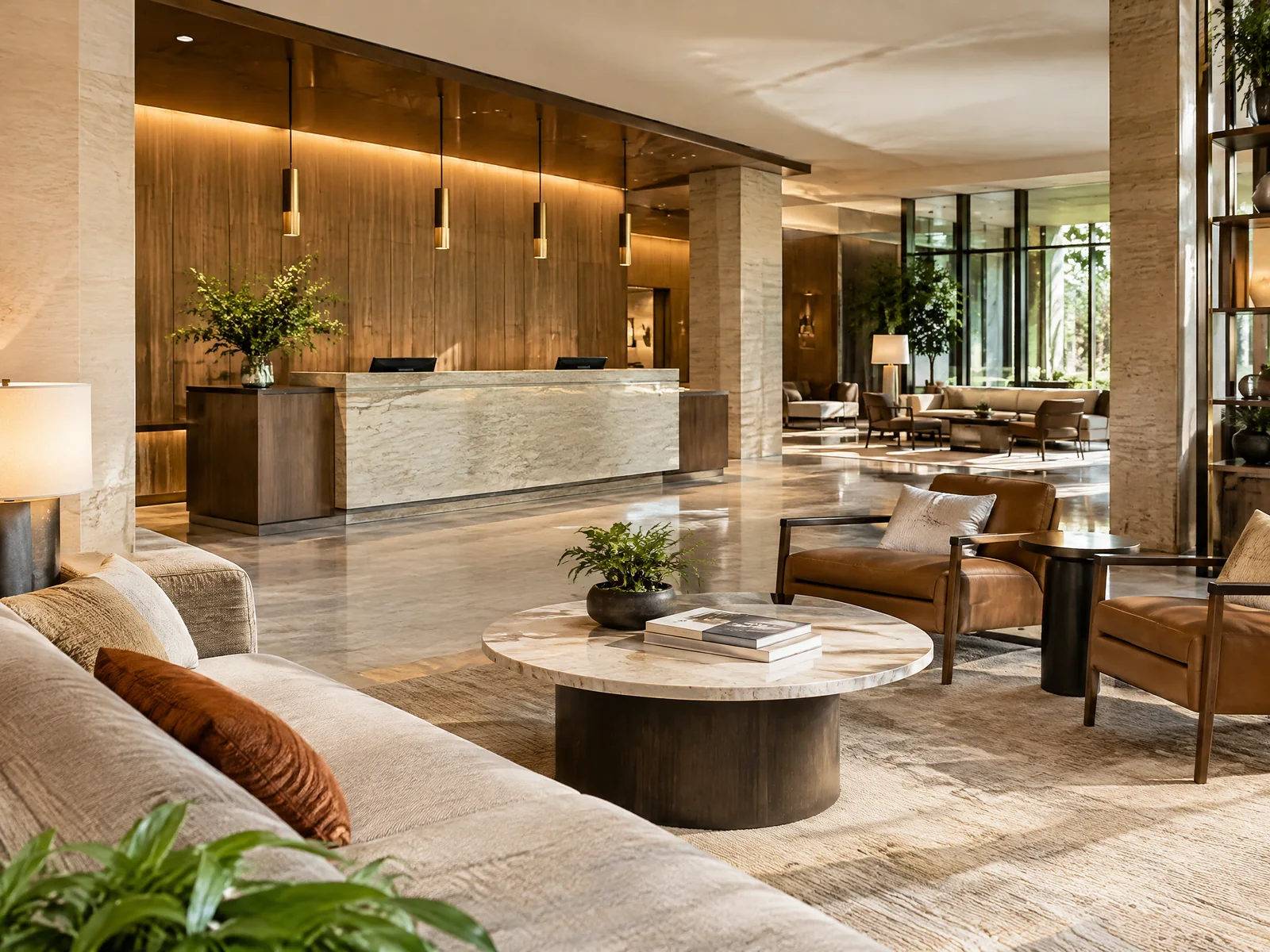 Hotel lobby and guest seating area