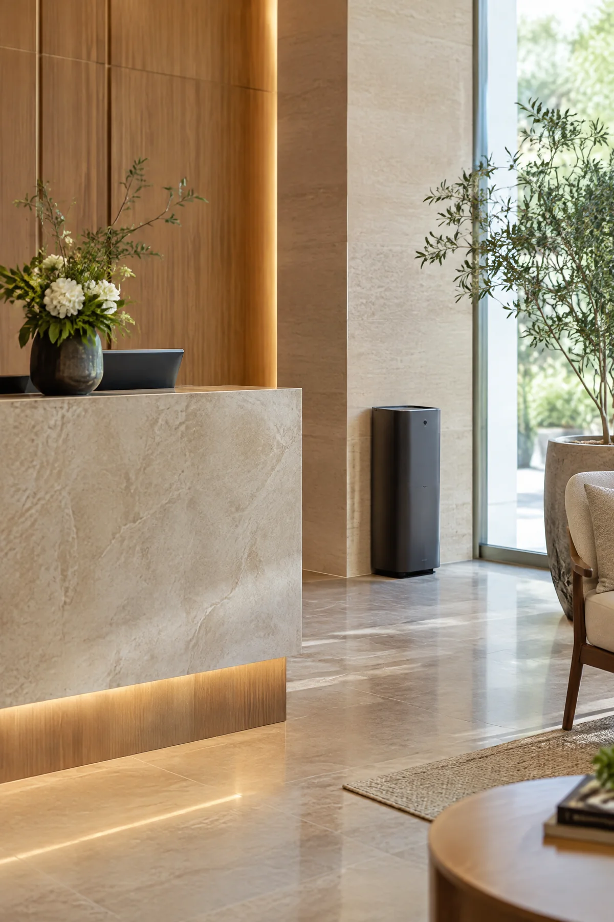Scent diffuser set up in a hotel lobby during a free trial