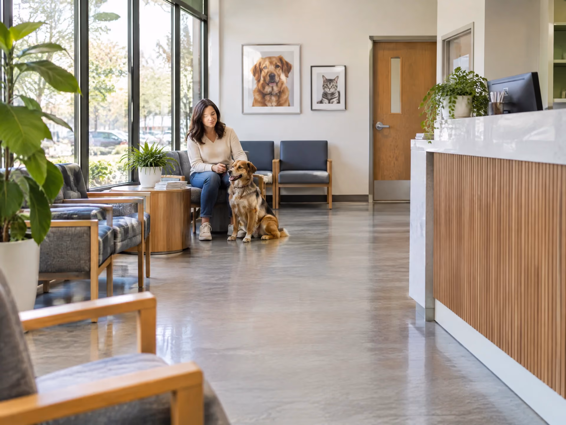 Waiting area in a veterinary clinic