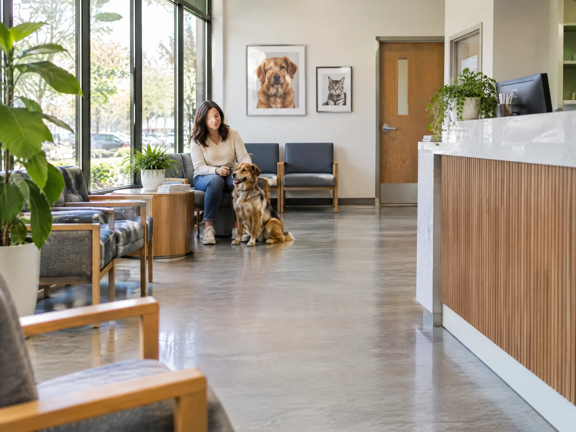 Waiting area in a veterinary clinic