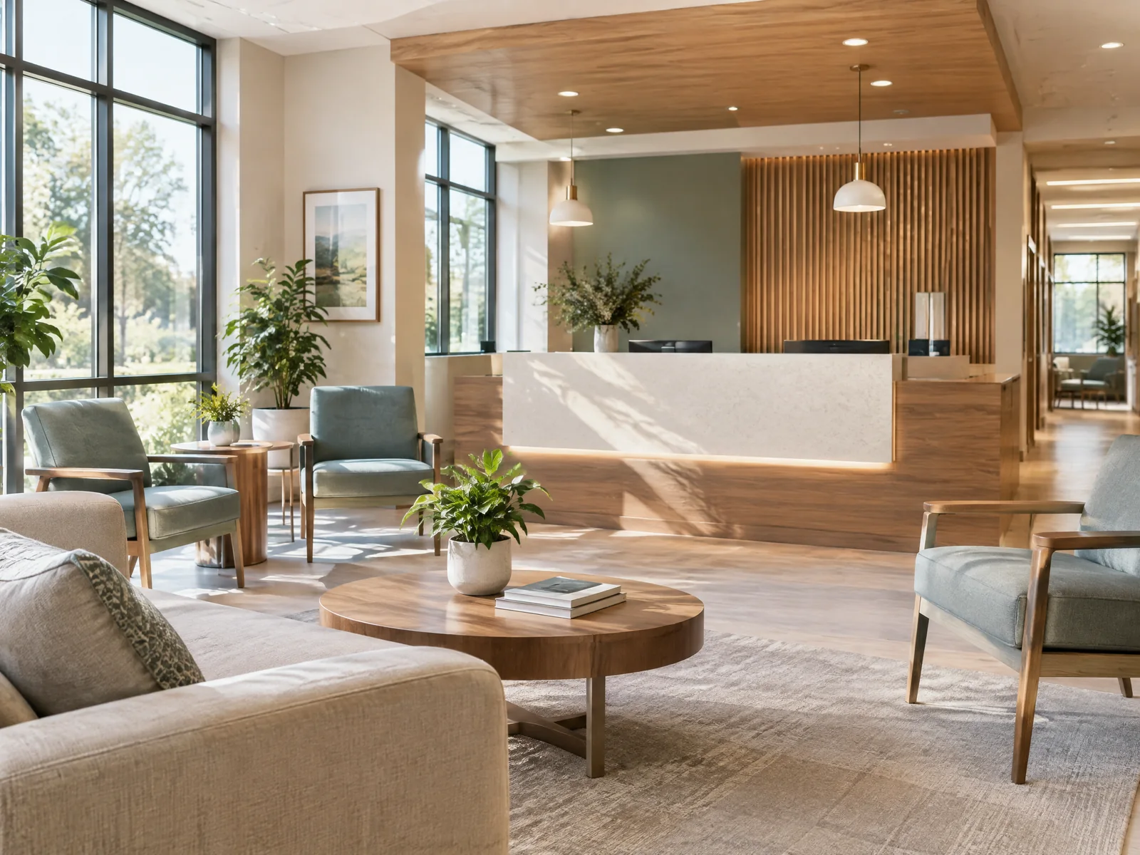 Medical office waiting room and reception area