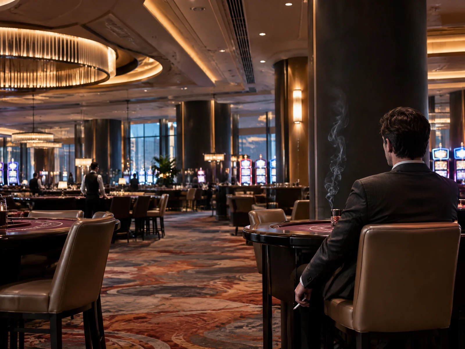 Cigarette smoke rising from a casino table beneath ceiling ventilation