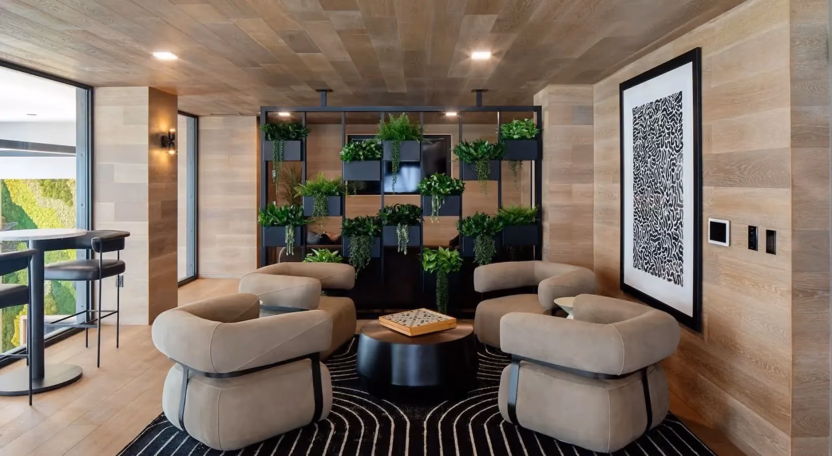 Game room lounge area with board game table