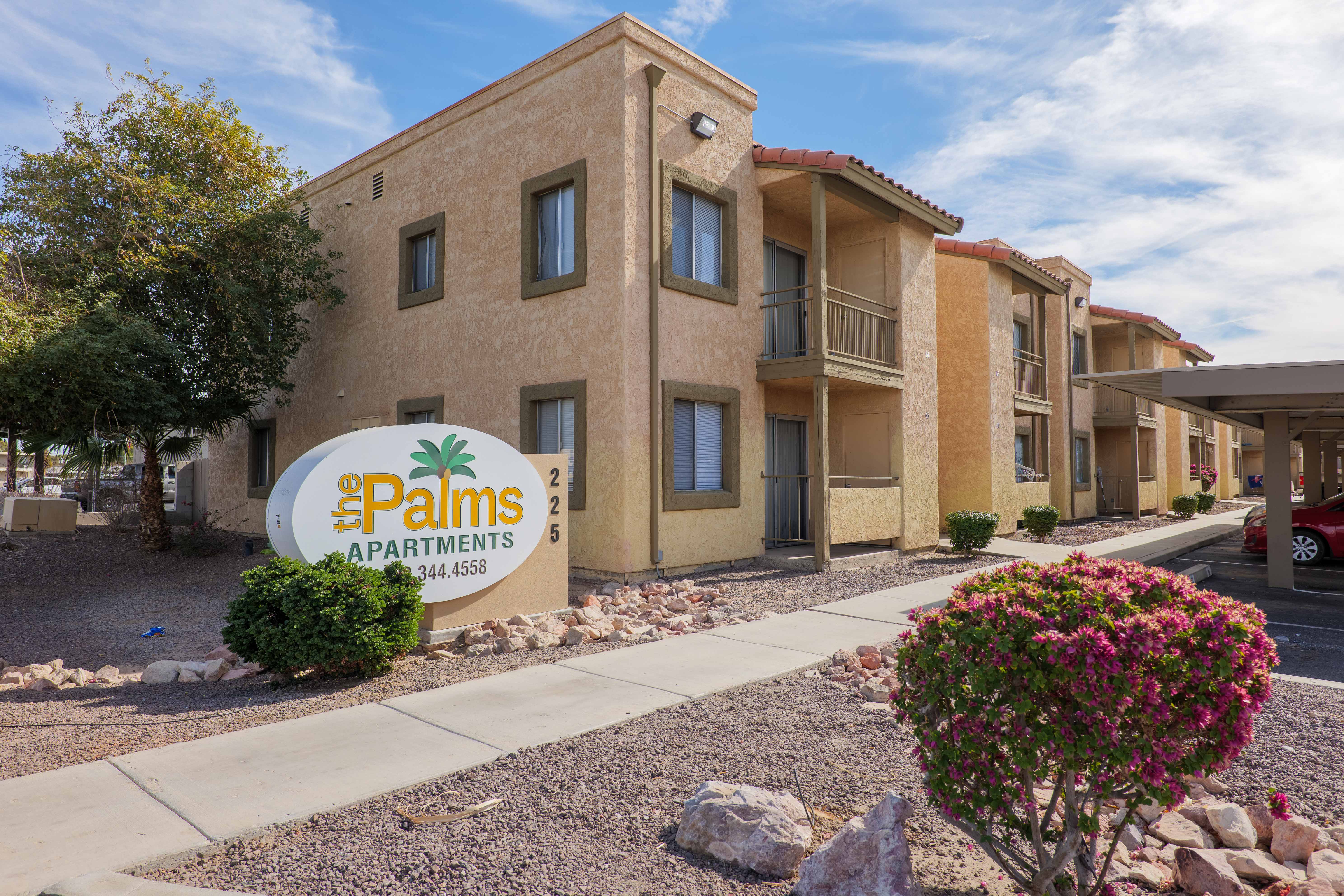 Apartment building with entrance sign