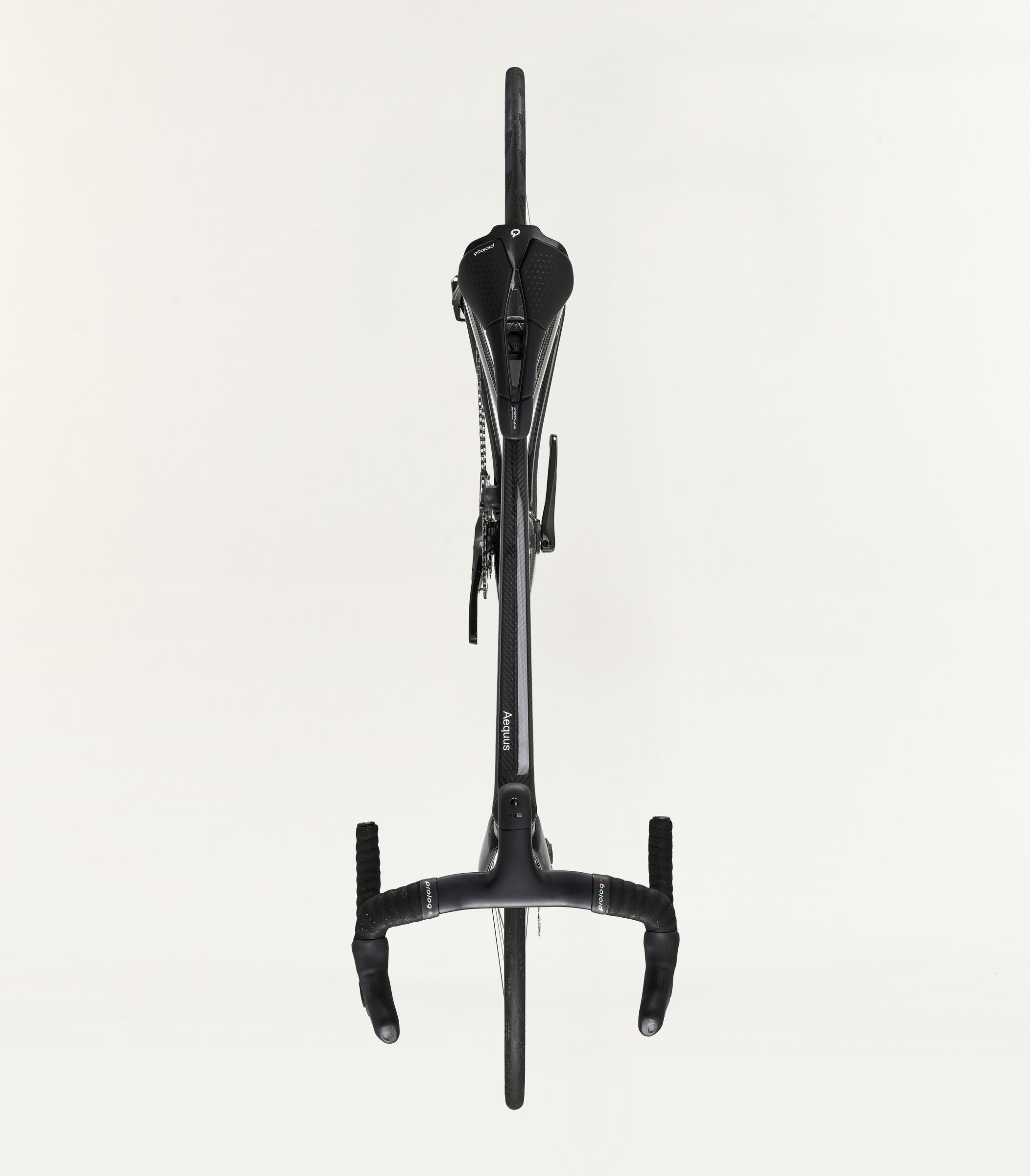 SWI Aequus seen from directly above in a gloss finish, with the Aequus wordmark on the top tube
