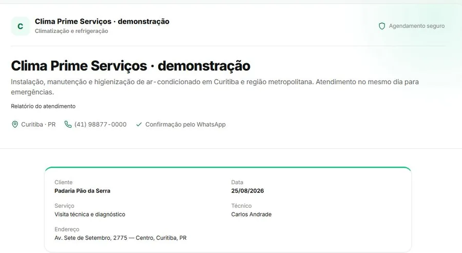 Relatório do atendimento com os dados do serviço