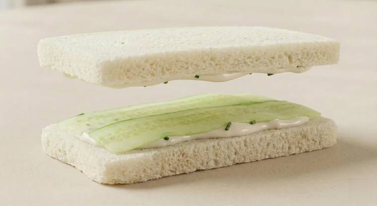 Cucumber Freshness finger sandwich, cucumber and chives on Japanese milk bread