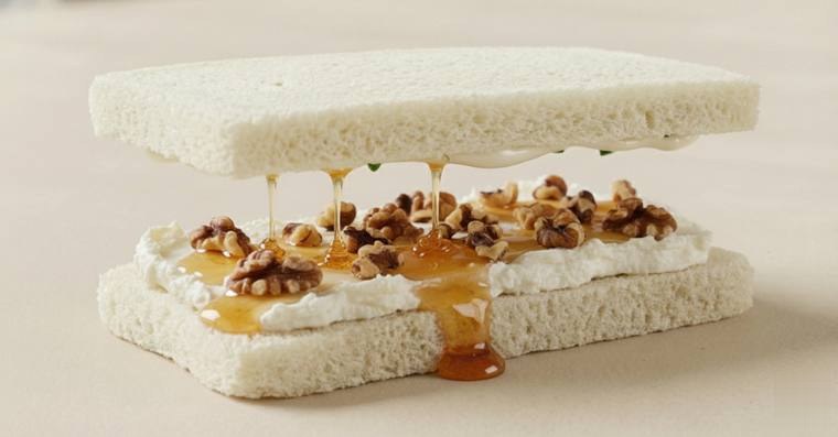 Goat Walnut finger sandwich with goat cheese, honey and walnut