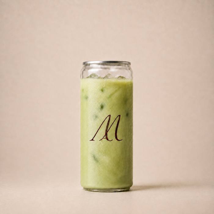 Iced Matcha in a Maison Amie can