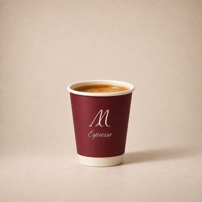 Hot espresso in a Maison Amie cup