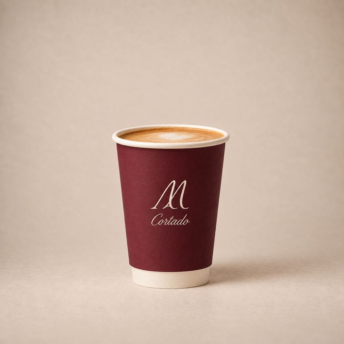 Hot cortado in a Maison Amie cup