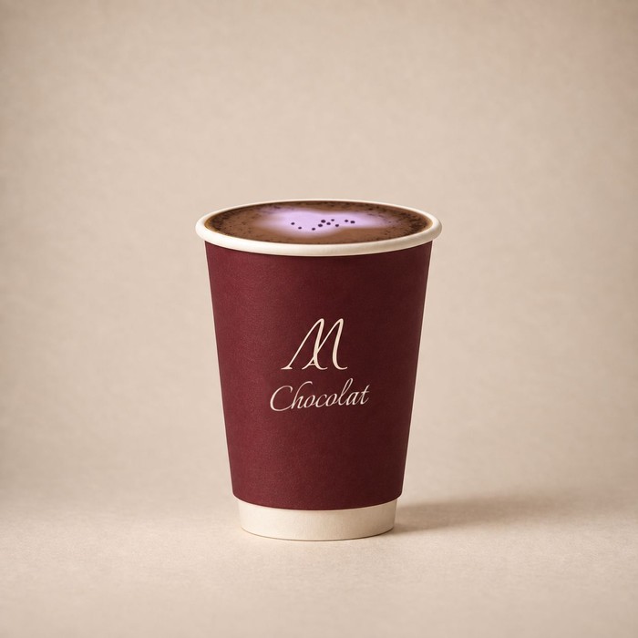 Hot Chocolat Mûre with blackberry cream in a Maison Amie cup